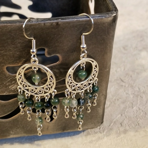 Montana Moss Agate Gemstone Chandelier Earrings - Picture 5 of 7